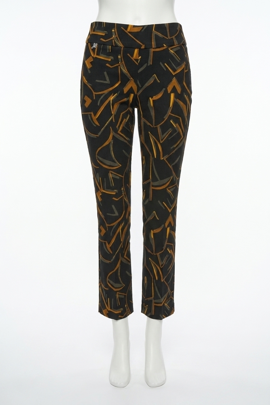 NEW JOSEPH RIBKOFF geometric print pull-on straight leg pants in black/multi